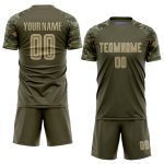 Personalized Olive Vegas Gold-Camo Sublimation Salute To Service Soccer Uniform Jersey 7386