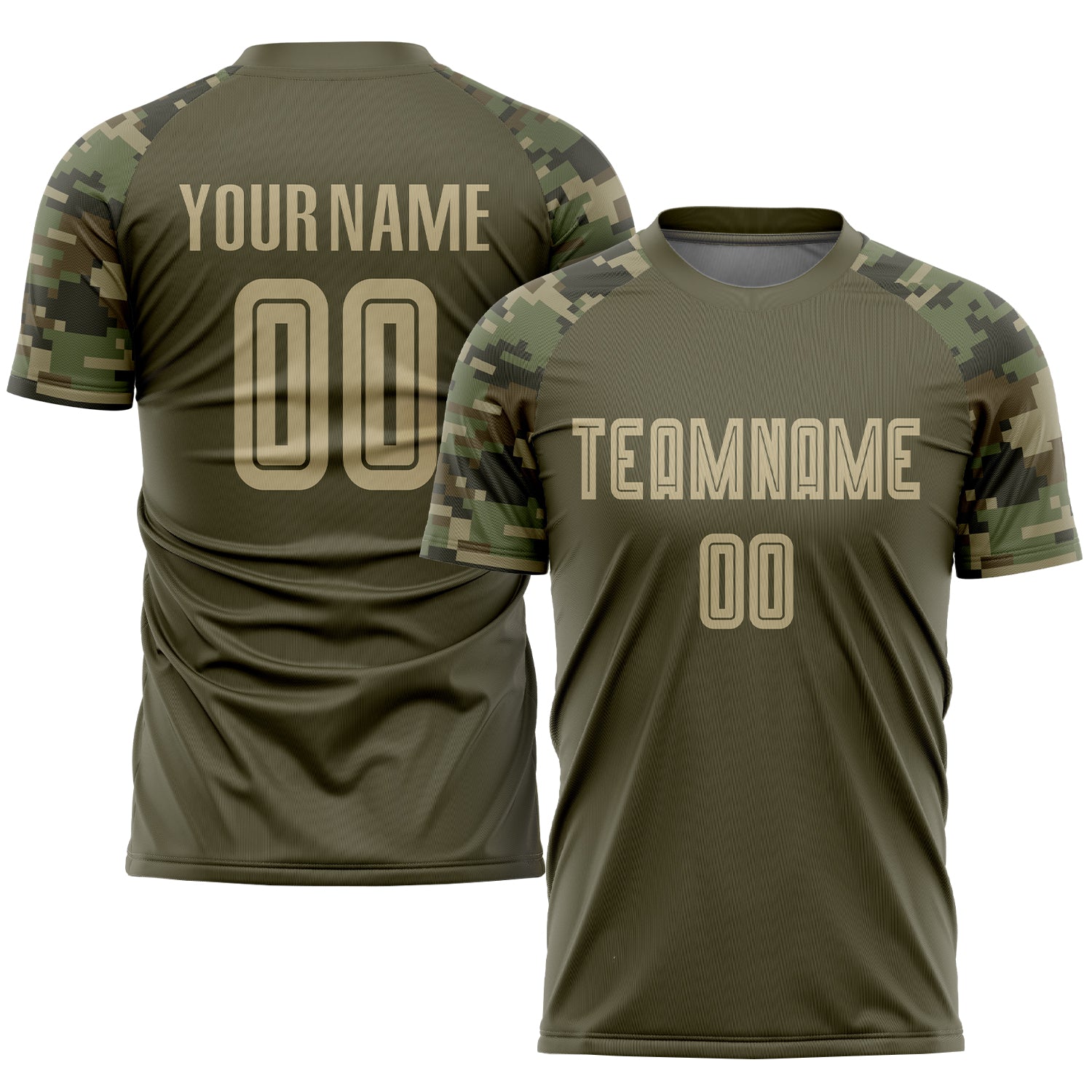 Personalized Olive Vegas Gold-Camo Sublimation Salute To Service Soccer Uniform Jersey