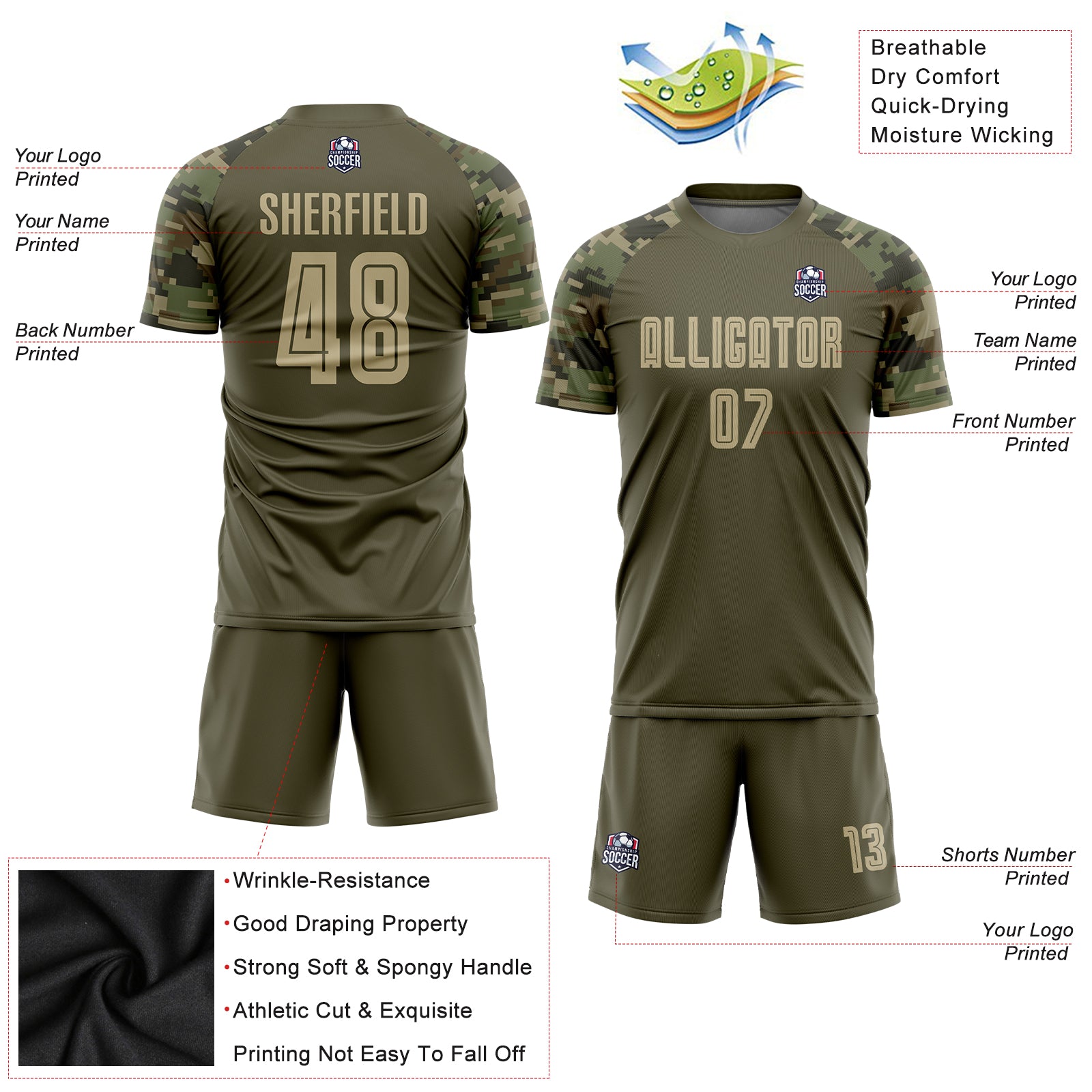 Personalized Olive Vegas Gold-Camo Sublimation Salute To Service Soccer Uniform Jersey Personalized Olive Vegas Gold-Camo Sublimation Salute To Service Soccer Uniform Jersey - Image 5