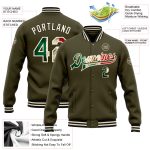 Personalized Olive Vintage Mexican Flag Cream-Black Bomber Full-Snap Varsity Letterman Salute To Service Jacket Team Custom Name and Number