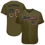 Personalized Olive Vintage USA Flag-Black Authentic Salute To Service Baseball Jersey Team Custom Name and Number