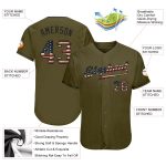 Personalized Olive Vintage USA Flag-Black Authentic Salute To Service Baseball Jersey Team Custom Name and Number