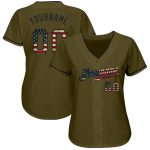 Personalized Olive Vintage USA Flag-Black Authentic Salute To Service Baseball Jersey Team Custom Name and Number