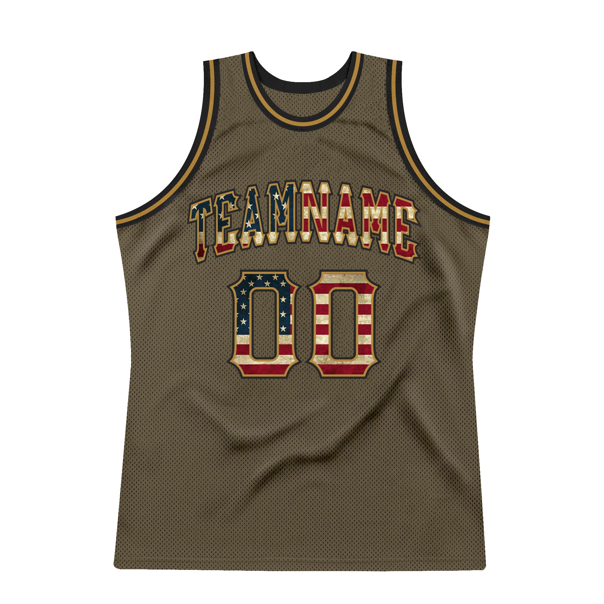 Personalized Olive Vintage USA Flag-Black Authentic Throwback Salute To Service Basketball Jersey Team Custom Name and Number Personalized Olive Vintage USA Flag-Black Authentic Throwback Salute To Service Basketball Jersey Team Custom Name and Number - Image 5