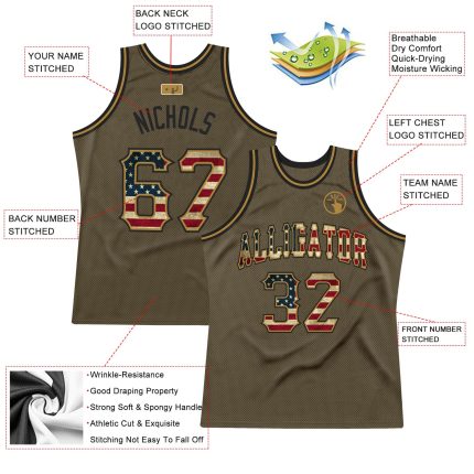 Personalized Olive Vintage USA Flag-Black Authentic Throwback Salute To Service Basketball Jersey Team Custom Name and Number