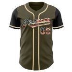 Personalized Olive Vintage USA Flag-Black Authentic Two Tone Salute To Service Baseball Jersey Team Custom Name and Number