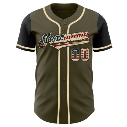 Personalized Olive Vintage USA Flag-Black Authentic Two Tone Salute To Service Baseball Jersey Team Custom Name and Number