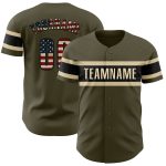 Personalized Olive Vintage USA Flag Black-Cream Authentic Salute To Service Baseball Jersey Team Custom Name and Number