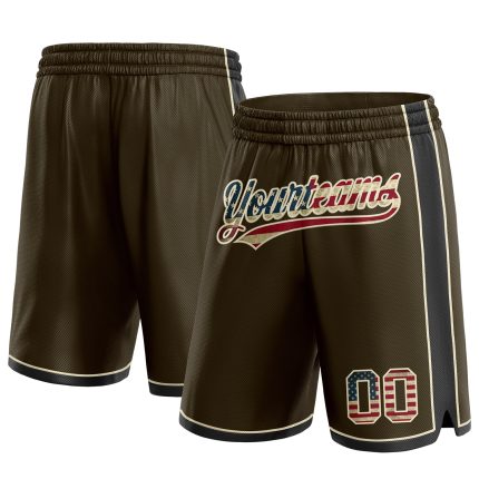 Personalized Olive Vintage USA Flag Black-Cream Authentic Salute To Service Basketball Shorts Team Custom Name and Number