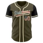 Personalized Olive Vintage USA Flag Black-Cream Authentic Salute To Service Two Tone Baseball Jersey Team Custom Name and Number