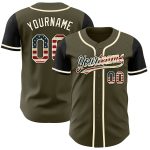 Personalized Olive Vintage USA Flag Black-Cream Authentic Salute To Service Two Tone Baseball Jersey Team Custom Name and Number