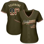 Personalized Olive Vintage USA Flag-City Cream Authentic Salute To Service Baseball Jersey Team Custom Name and Number