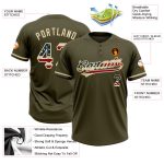 Personalized Olive Vintage USA Flag-City Cream Salute To Service Two-Button Unisex Softball Jersey Team Custom Name and Number