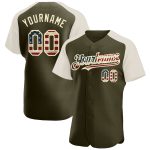 Personalized Olive Vintage USA Flag-Cream Authentic Raglan Sleeves Salute To Service Baseball Jersey Team Custom Name and Number