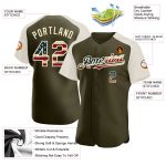 Personalized Olive Vintage USA Flag-Cream Authentic Raglan Sleeves Salute To Service Baseball Jersey Team Custom Name and Number