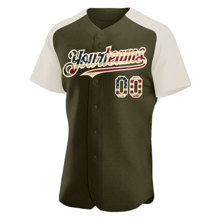 Personalized Olive Vintage USA Flag-Cream Authentic Raglan Sleeves Salute To Service Baseball Jersey Team Custom Name and Number