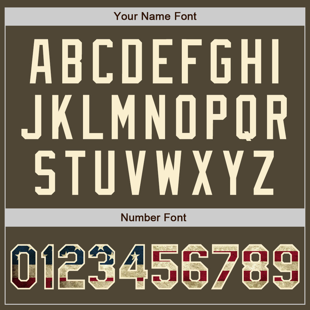 Personalized Olive Vintage USA Flag-Cream Authentic Raglan Sleeves Salute To Service Baseball Jersey Team Custom Name and Number Personalized Olive Vintage USA Flag-Cream Authentic Raglan Sleeves Salute To Service Baseball Jersey Team Custom Name and Number - Image 5