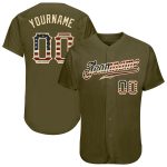Personalized Olive Vintage USA Flag-Cream Authentic Salute To Service Baseball Jersey Team Custom Name and Number