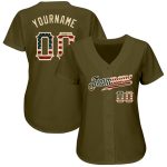 Personalized Olive Vintage USA Flag-Cream Authentic Salute To Service Baseball Jersey Team Custom Name and Number