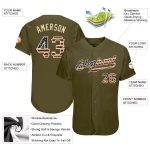 Personalized Olive Vintage USA Flag-Cream Authentic Salute To Service Baseball Jersey Team Custom Name and Number