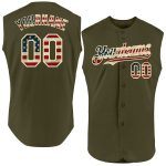Personalized Olive Vintage USA Flag-Cream Authentic Sleeveless Salute To Service Baseball Jersey
