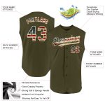 Personalized Olive Vintage USA Flag-Cream Authentic Sleeveless Salute To Service Baseball Jersey