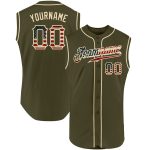 Personalized Olive Vintage USA Flag-Cream Authentic Sleeveless Salute To Service Baseball Jersey Team Custom Name and Number