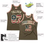 Personalized Olive Vintage USA Flag-Cream Authentic Throwback Salute To Service Basketball Jersey