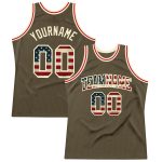 Personalized Olive Vintage USA Flag-Cream Authentic Throwback Salute To Service Basketball Jersey