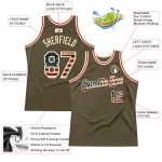 Personalized Olive Vintage USA Flag-Cream Authentic Throwback Salute To Service Basketball Jersey Team Custom Name and Number