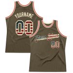 Personalized Olive Vintage USA Flag-Cream Authentic Throwback Salute To Service Basketball Jersey Team Custom Name and Number