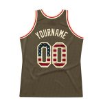 Personalized Olive Vintage USA Flag-Cream Authentic Throwback Salute To Service Basketball Jersey Team Custom Name and Number