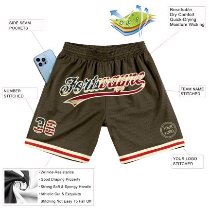 Personalized Olive Vintage USA Flag-Cream Authentic Throwback Salute To Service Basketball Shorts Team Custom Name and Number