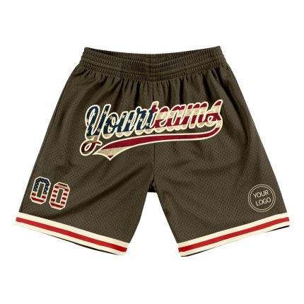 Personalized Olive Vintage USA Flag-Cream Authentic Throwback Salute To Service Basketball Shorts Team Custom Name and Number