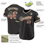 Personalized Olive Vintage USA Flag Cream-Black Authentic Throwback Salute To Service Baseball Jersey