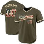 Personalized Olive Vintage USA Flag Cream-Black Authentic Throwback Salute To Service Baseball Jersey Team Custom Name and Number