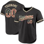 Personalized Olive Vintage USA Flag Cream-Black Authentic Throwback Salute To Service Baseball Jersey