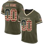 Personalized Olive Vintage USA Flag Cream-Black Mesh Authentic Throwback Salute To Service Football Jersey Team Custom Name and Number