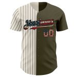 Personalized Olive Vintage USA Flag Cream-Black Pinstripe Authentic Split Fashion Salute To Service Baseball Jersey Team Custom Name and Number