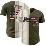 Personalized Olive Vintage USA Flag Cream-Black Pinstripe Authentic Split Fashion Salute To Service Baseball Jersey Team Custom Name and Number