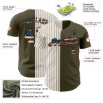 Personalized Olive Vintage USA Flag Cream-Black Pinstripe Authentic Split Fashion Salute To Service Baseball Jersey Team Custom Name and Number