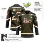 Personalized Olive Vintage USA Flag Cream-Black Salute To Service Hockey Lace Neck Jersey Team Custom Name and Number