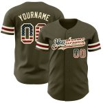 Personalized Olive Vintage USA Flag Cream-Crimson Authentic Salute To Service Baseball Jersey Team Custom Name and Number