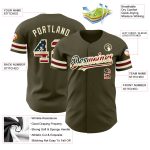 Personalized Olive Vintage USA Flag Cream-Crimson Authentic Salute To Service Baseball Jersey Team Custom Name and Number