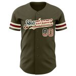 Personalized Olive Vintage USA Flag Cream-Crimson Authentic Salute To Service Baseball Jersey Team Custom Name and Number