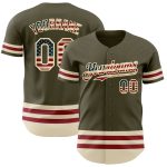 Personalized Olive Vintage USA Flag Cream-Maroon Line Authentic Salute To Service Baseball Jersey Team Custom Name and Number
