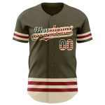 Personalized Olive Vintage USA Flag Cream-Maroon Line Authentic Salute To Service Baseball Jersey Team Custom Name and Number