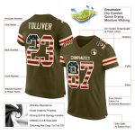 Personalized Olive Vintage USA Flag-Cream Mesh Authentic Salute To Service Football Jersey Team Custom Name and Number
