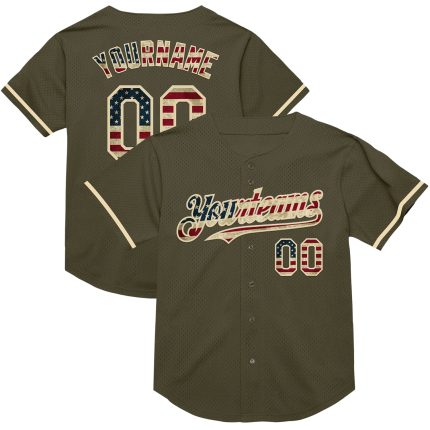 Personalized Olive Vintage USA Flag-Cream Mesh Authentic Throwback Salute To Service Baseball Jersey Team Custom Name and Number