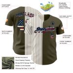 Personalized Olive Vintage USA Flag Cream-Navy Pinstripe Authentic Split Fashion Salute To Service Baseball Jersey Team Custom Name and Number